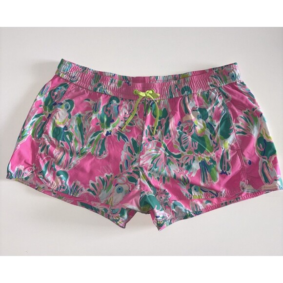 Lilly Pulitzer Luxletic Run Around Pink Shorts Dragonfruit Toucan Can Size Large - Picture 1 of 11